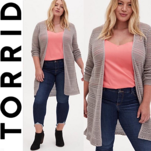 Torrid Taupe Pointelle open weave Duster Cardigan sweater 2X - Picture 1 of 10